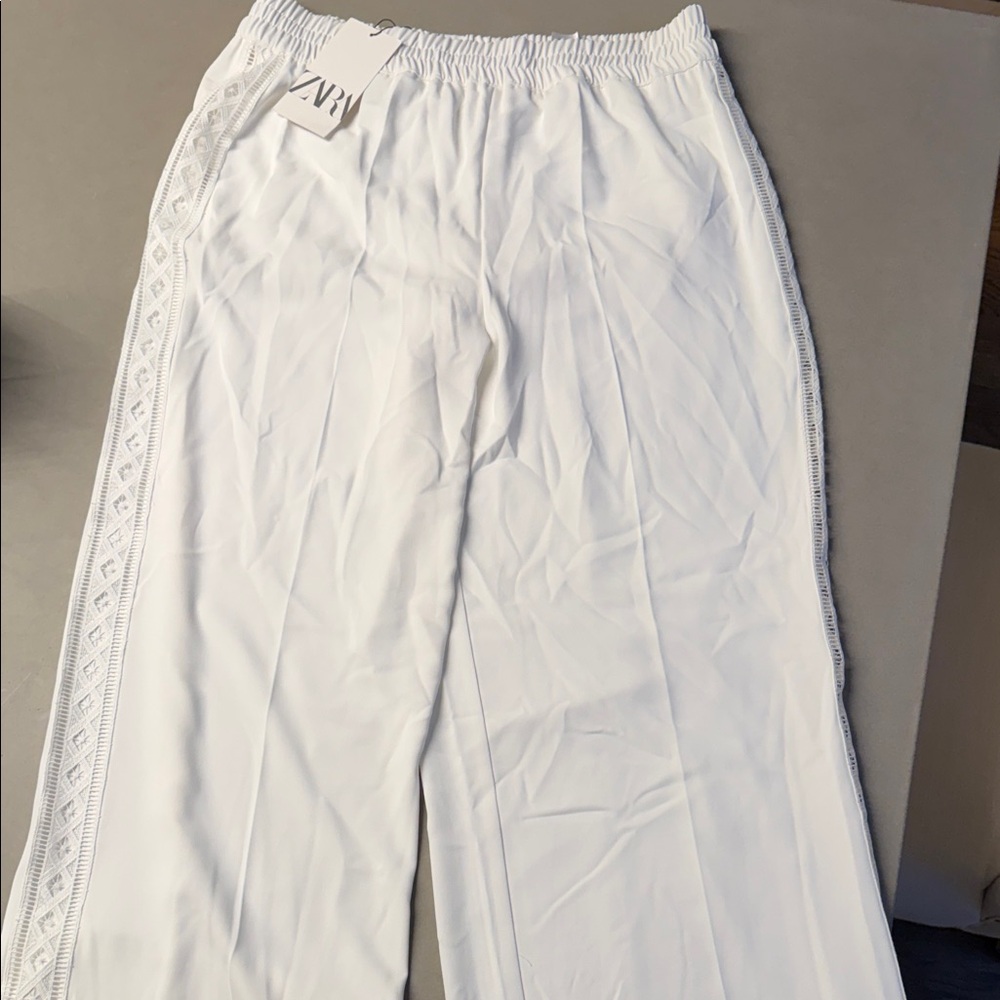 Zara White Lace Trim Pants NWT!